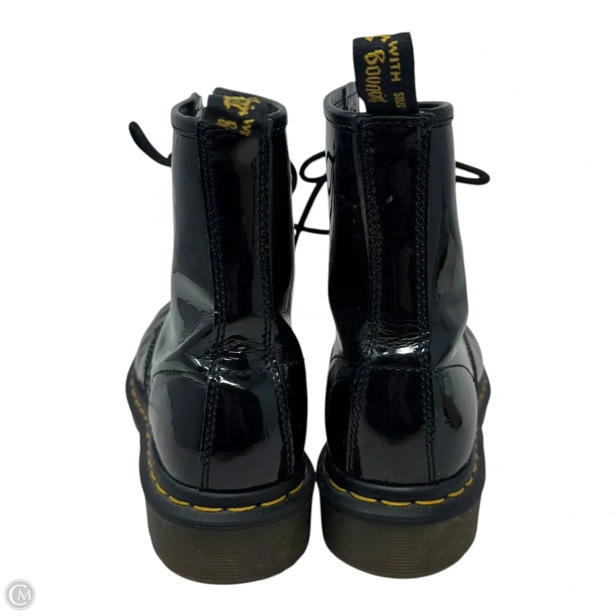 Celebrity Style Combat Boots 1460 Shiny Boots Combat By Dr Martens In Black, Size: 9