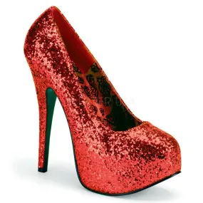 Wide Heel Pumps 5 3/4" Wide Width Glitter Concealed Platform (TEEZE-06GW)