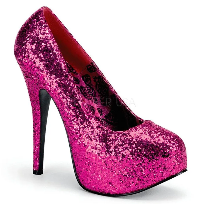 Platform High Heeled Shoes 5 3/4" Wide Width Glitter Concealed Platform (TEEZE-06GW)