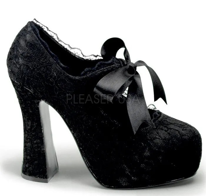 5" Satin Platform Lace Overlay Pump (DEMON-11) Knee Heels