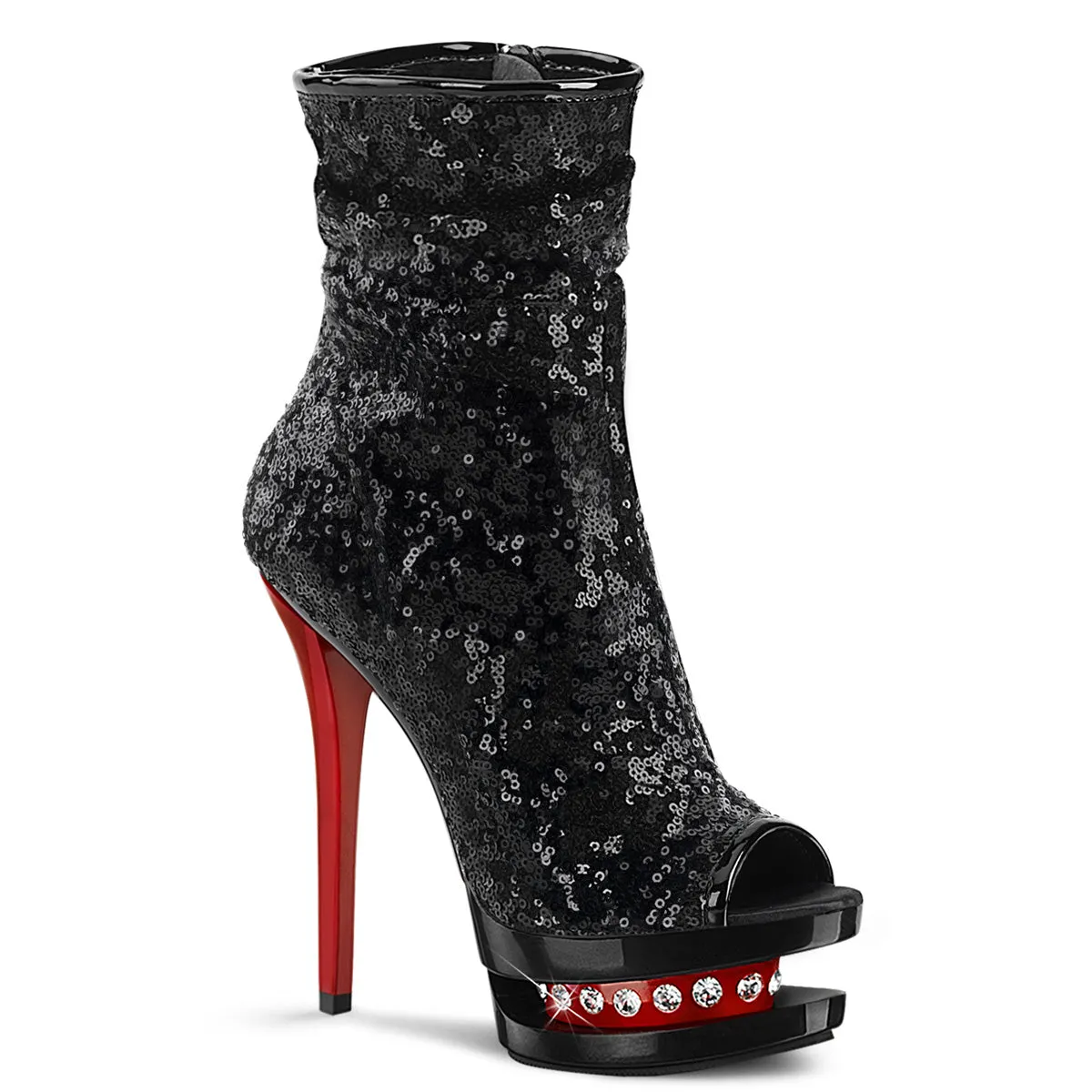 Small Feet High Heels 6" Sequined Open Toe Ankle Boot (BLONDIE-R-1008)