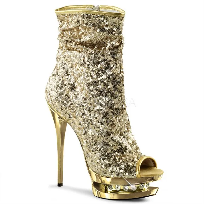 6" Sequined Open Toe Ankle Boot (BLONDIE-R-1008) White Heel Boots