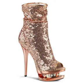 6" Sequined Open Toe Ankle Boot (BLONDIE-R-1008) High Heel Sandals With Ankle Strap