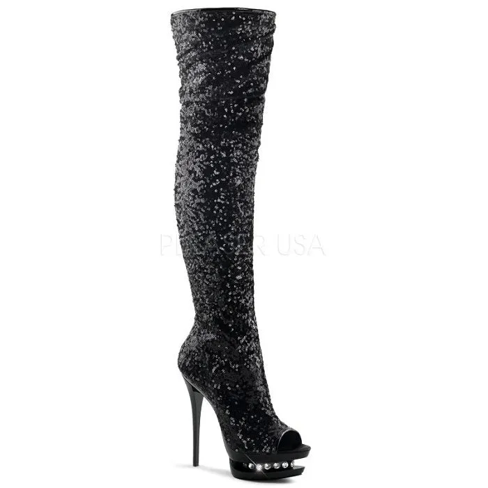 6" Sequined Open Toe Thigh High Boot (BLONDIE-R-3011) High Heels And Pants