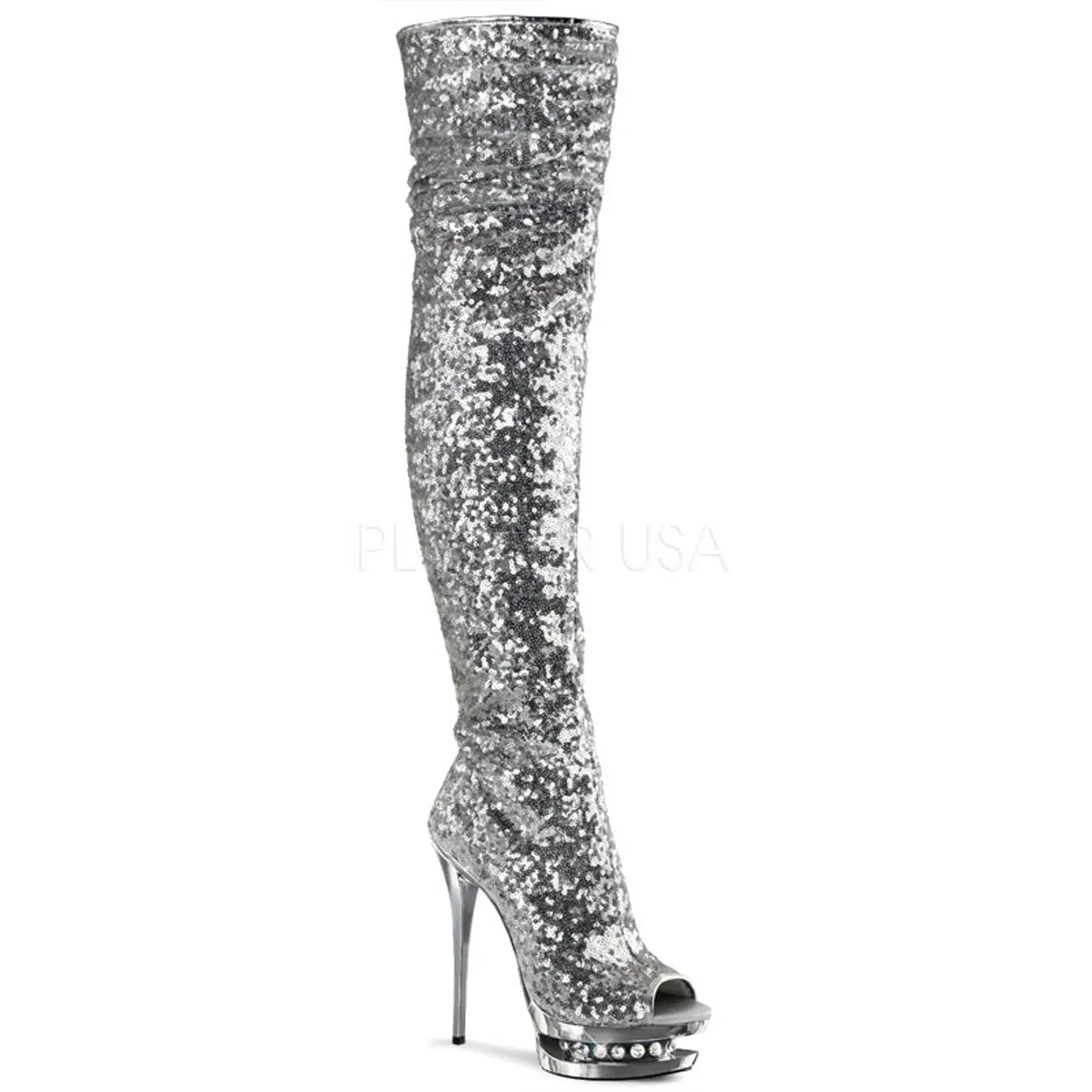 High Heels Anime 6" Sequined Open Toe Thigh High Boot (BLONDIE-R-3011)