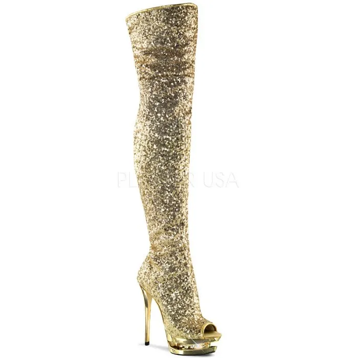 6" Sequined Open Toe Thigh High Boot (BLONDIE-R-3011) Stockings High Heels Video