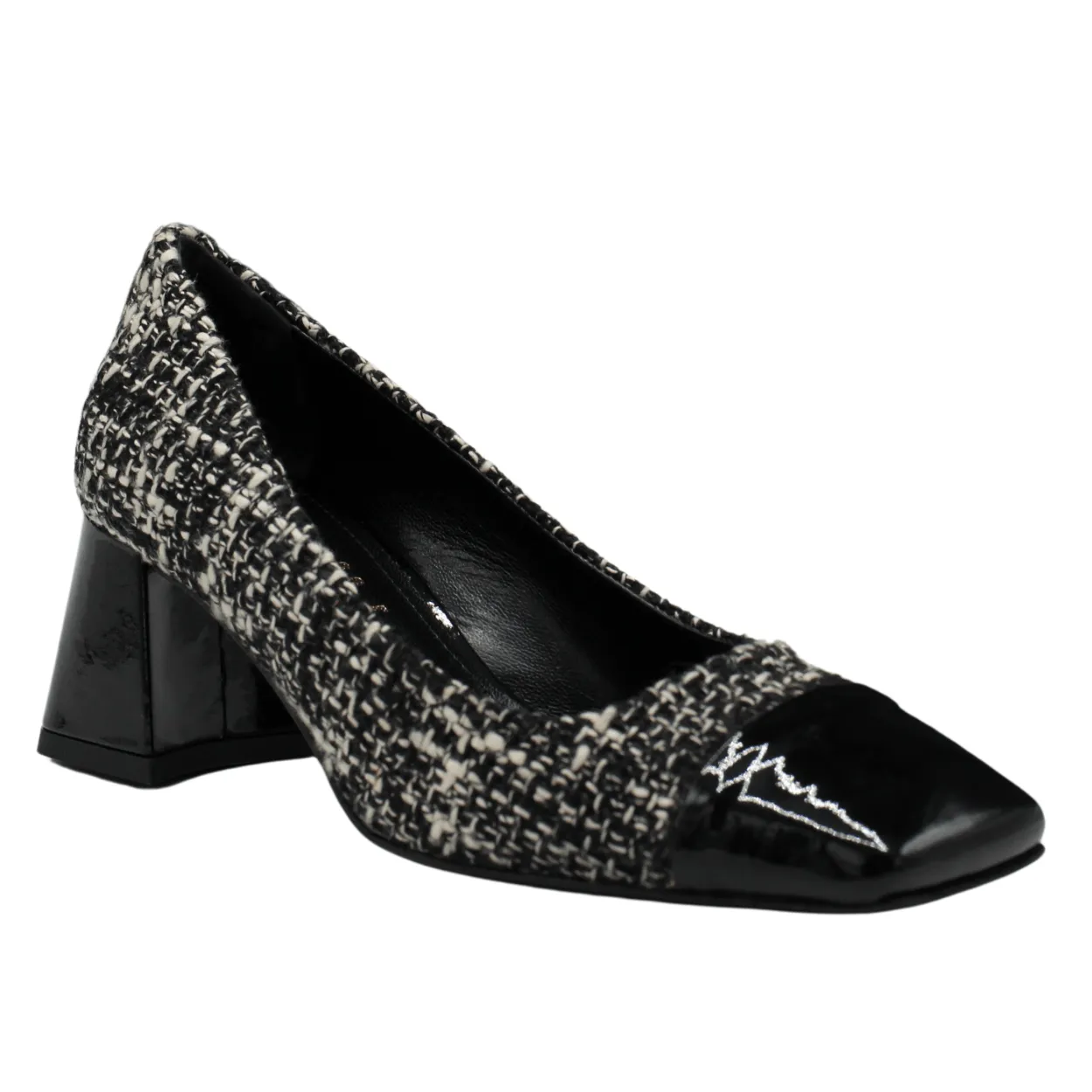 Metal High Heel A058 Tweed Pump