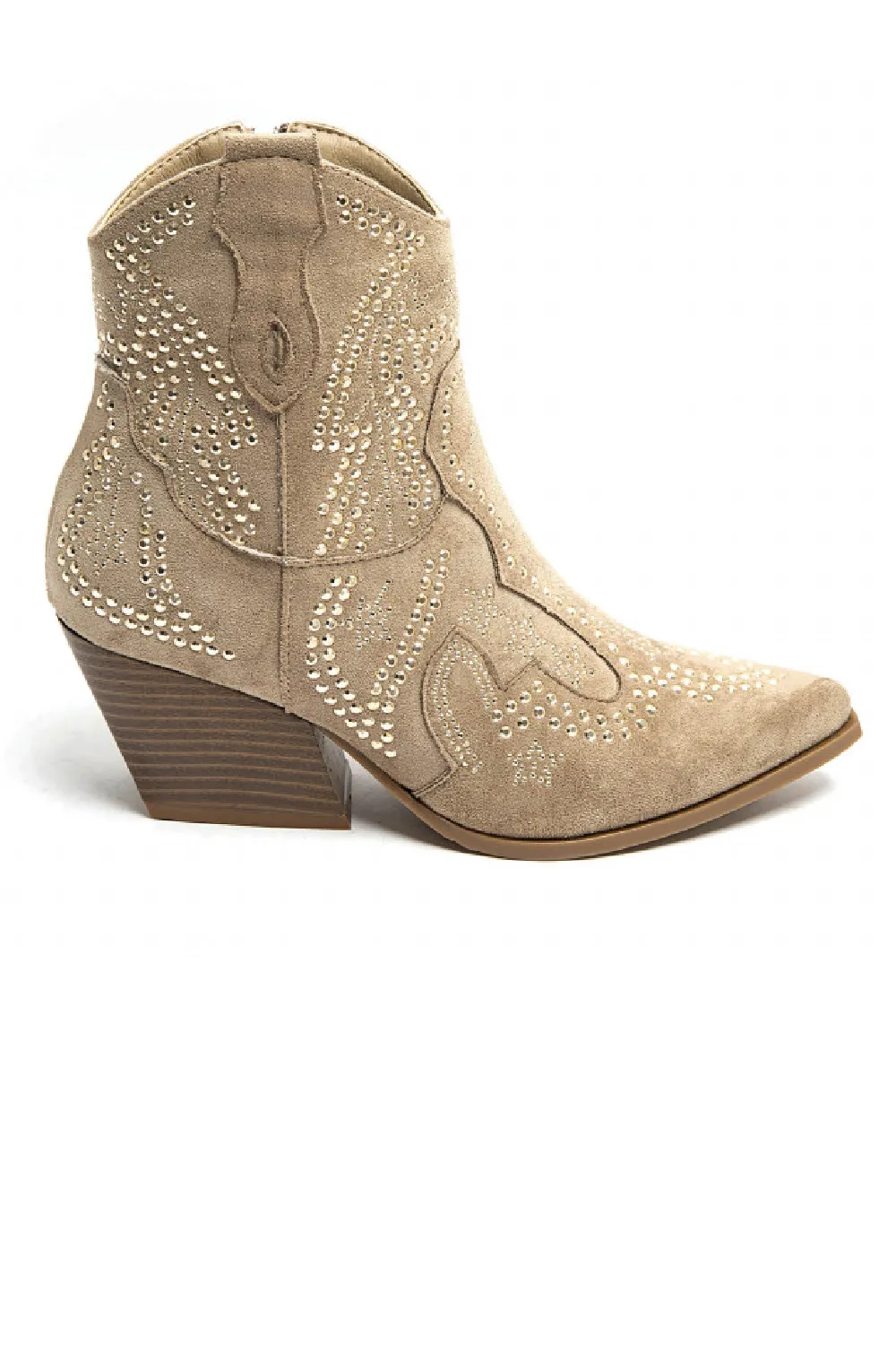 KHAKI EMBELLISHED ANKLE LENGTH WESTERN COWBOY BOOTS Us Brass Eastwood Cowboy Ankle Boots