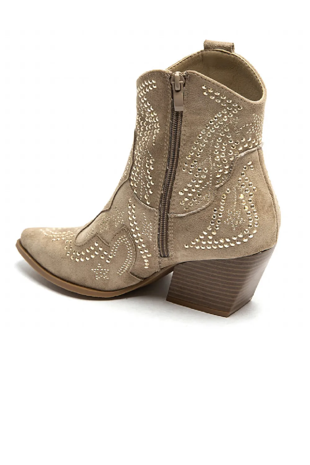 KHAKI EMBELLISHED ANKLE LENGTH WESTERN COWBOY BOOTS Ribbon Ankle Boots