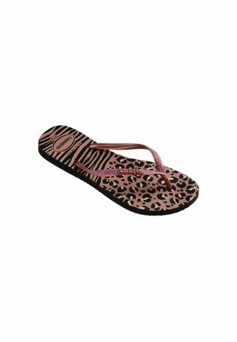HAVAIANAS SLIM ANIMALS MIX - BLACK.GOLDEN Fluffy Feather Slippers