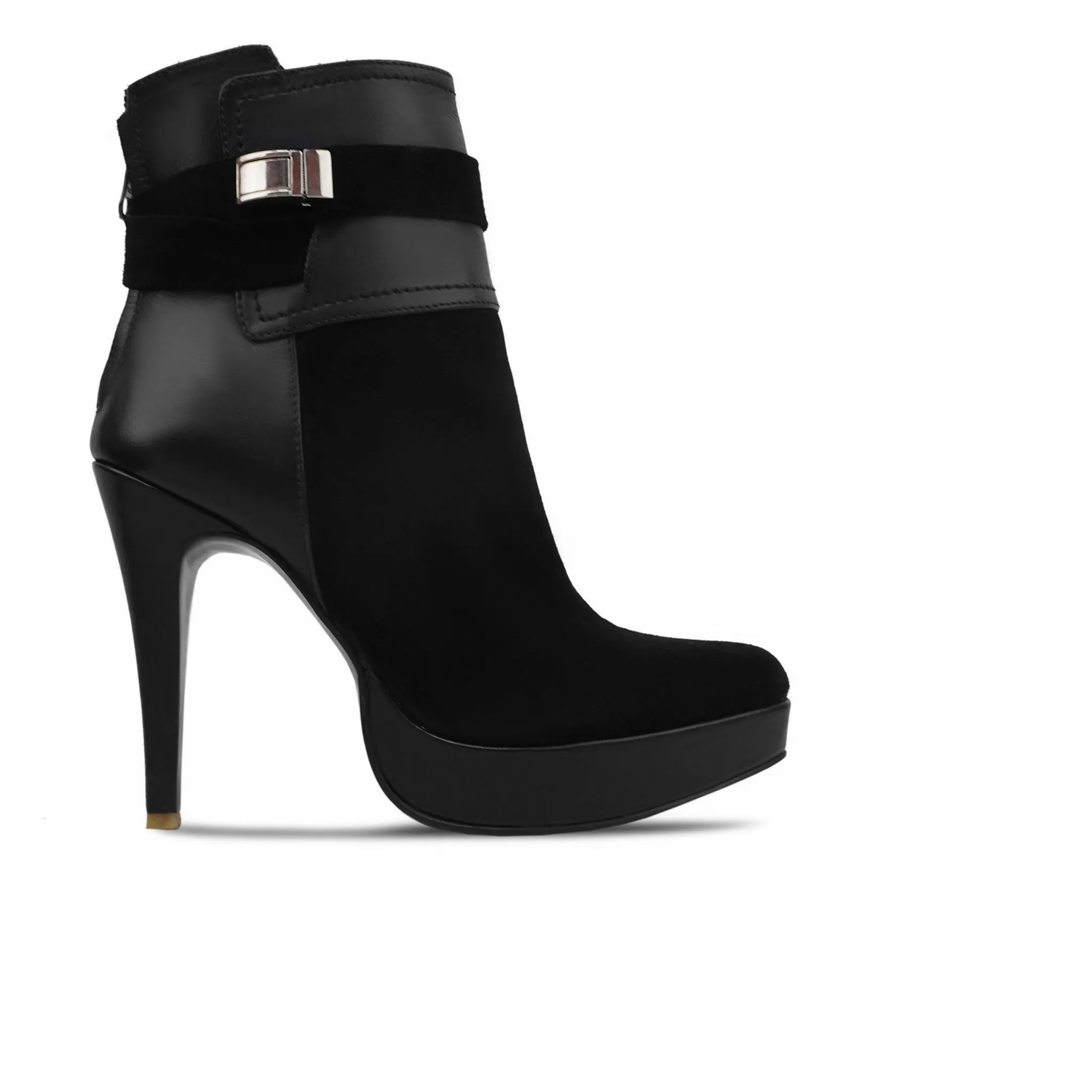 Flower Ankle Boots Selnica - Ladies Black Calf And Kid Suede Ankle Boot