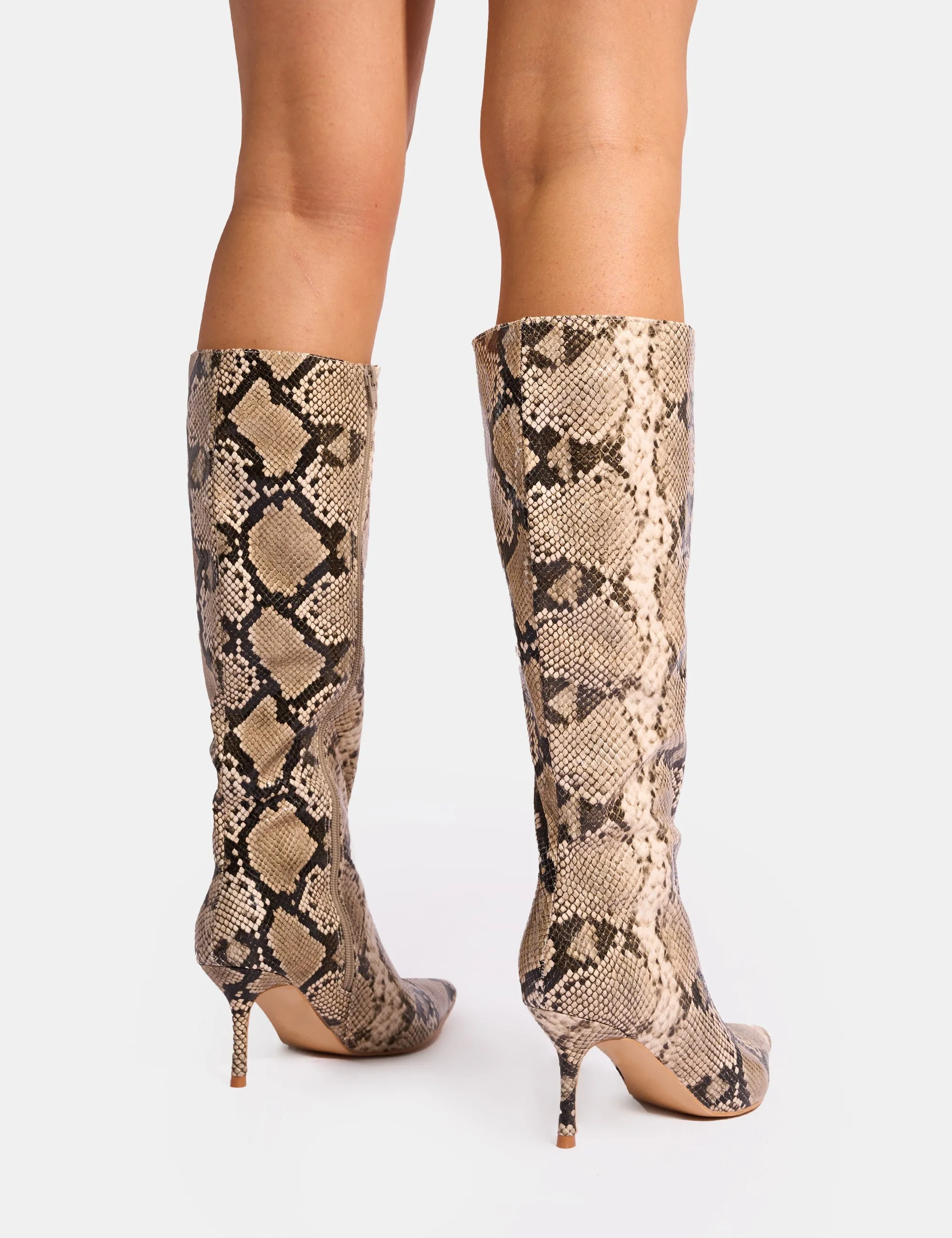 Knee High Winter Boots Amped Snake Pointed Toe Mid Heel Knee High Boots