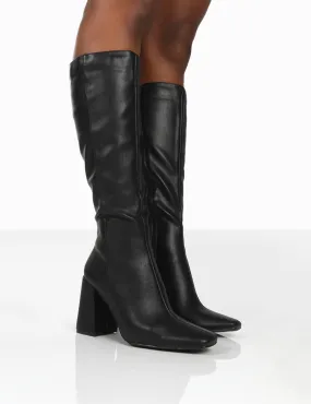 Apology Black Pu Knee High Block Heel Boots Best Looks With Knee High Boots