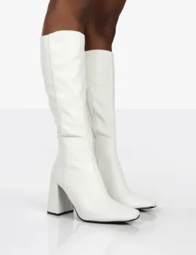 Apology White Pu Knee High Block Heel Boots Suede Knee High Boots With Wedge Heel