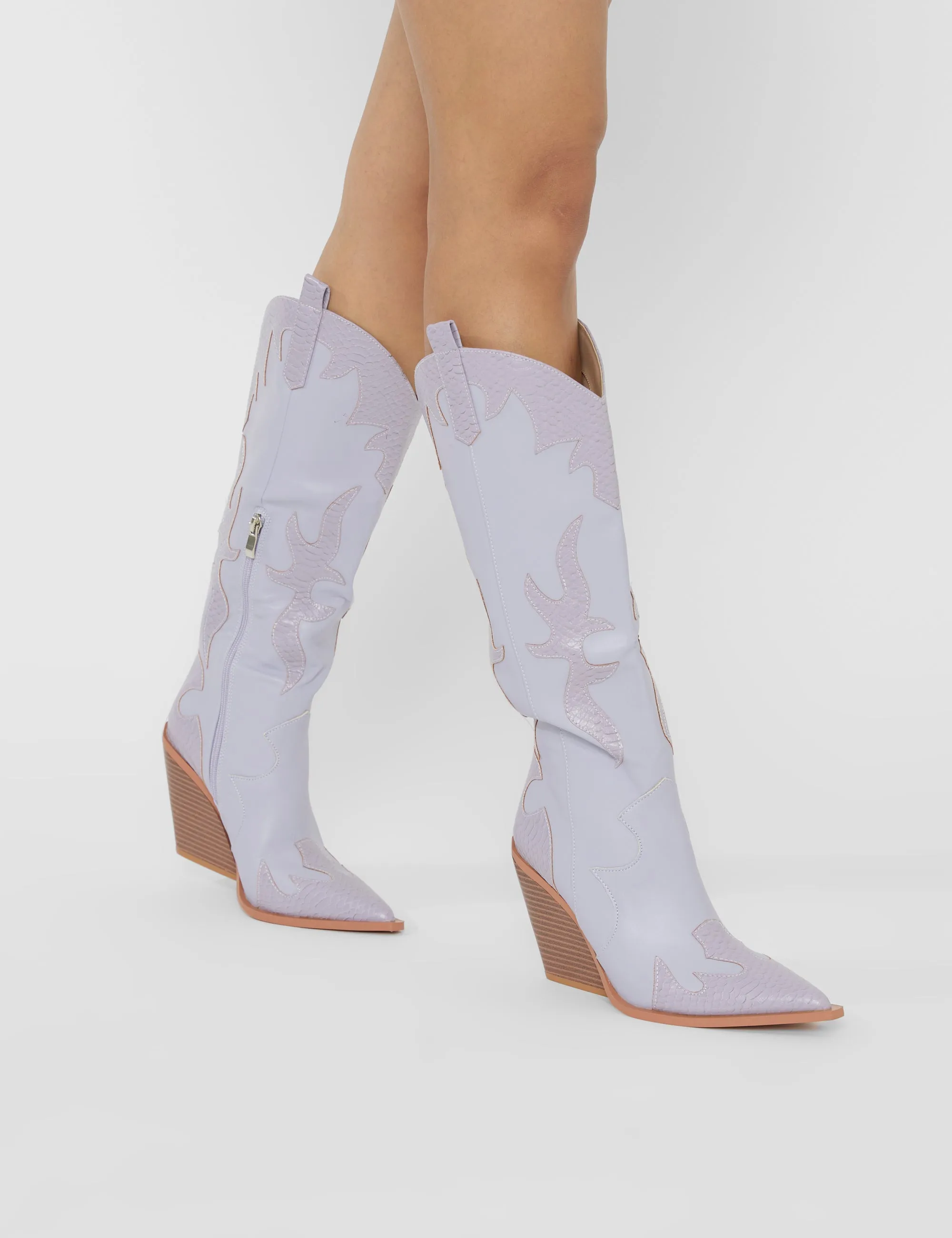 Casual Snow Boots Underwood Lilac Snake Western Cowboy Block Heel Knee High Boots