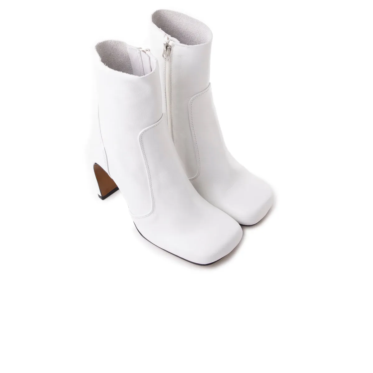 Flat Platform Leather Ankle Boots Baden White Leather