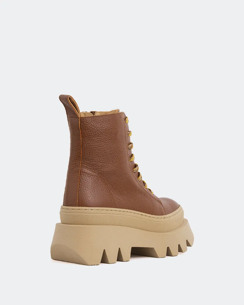 Bianchi Camel Leather Real Leather Flat Ankle Boots