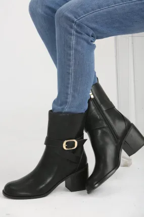 BLACK BLOCK HEELED ANKLE BOOTS Loafer Ankle Boots