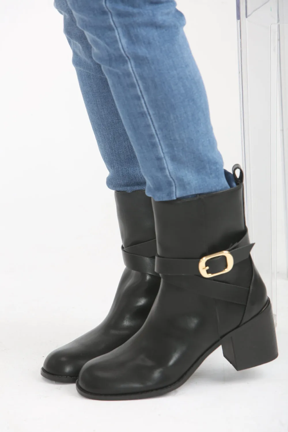 Gray Ankle Boots BLACK BLOCK HEELED ANKLE BOOTS (PACK A)