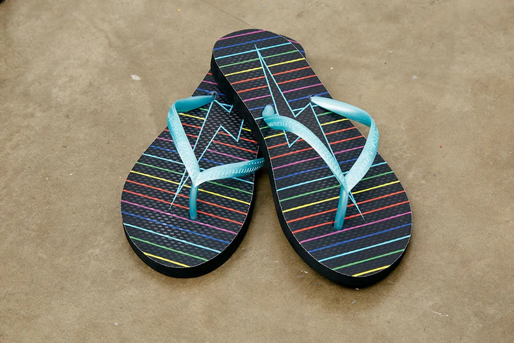 Shoejob Flip Flops Black Rainbow Bolt Flip Flops