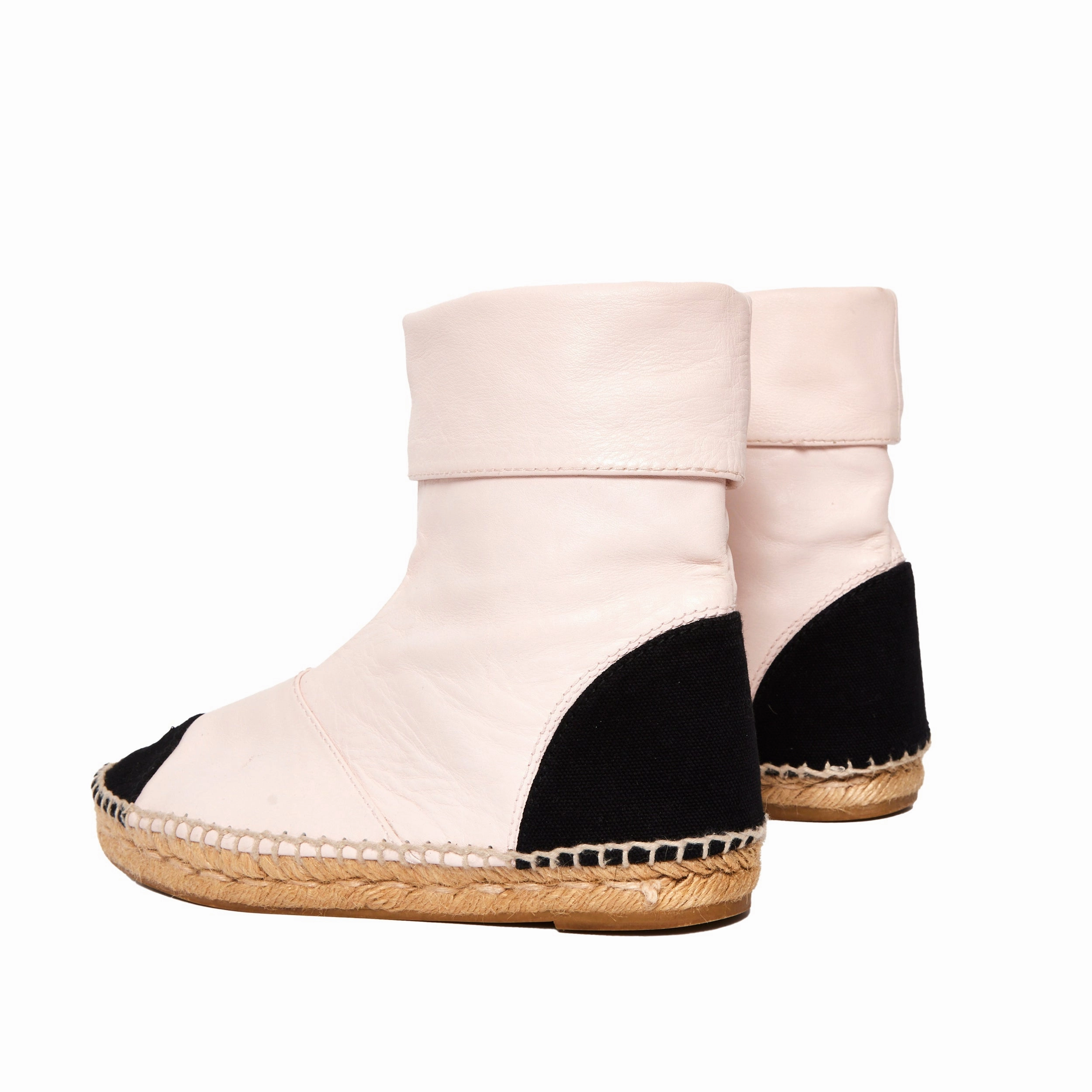 Espadrille Wedges Wide Fit CHANEL G33358 COCO Mark Leather Espadrilles Boots 38