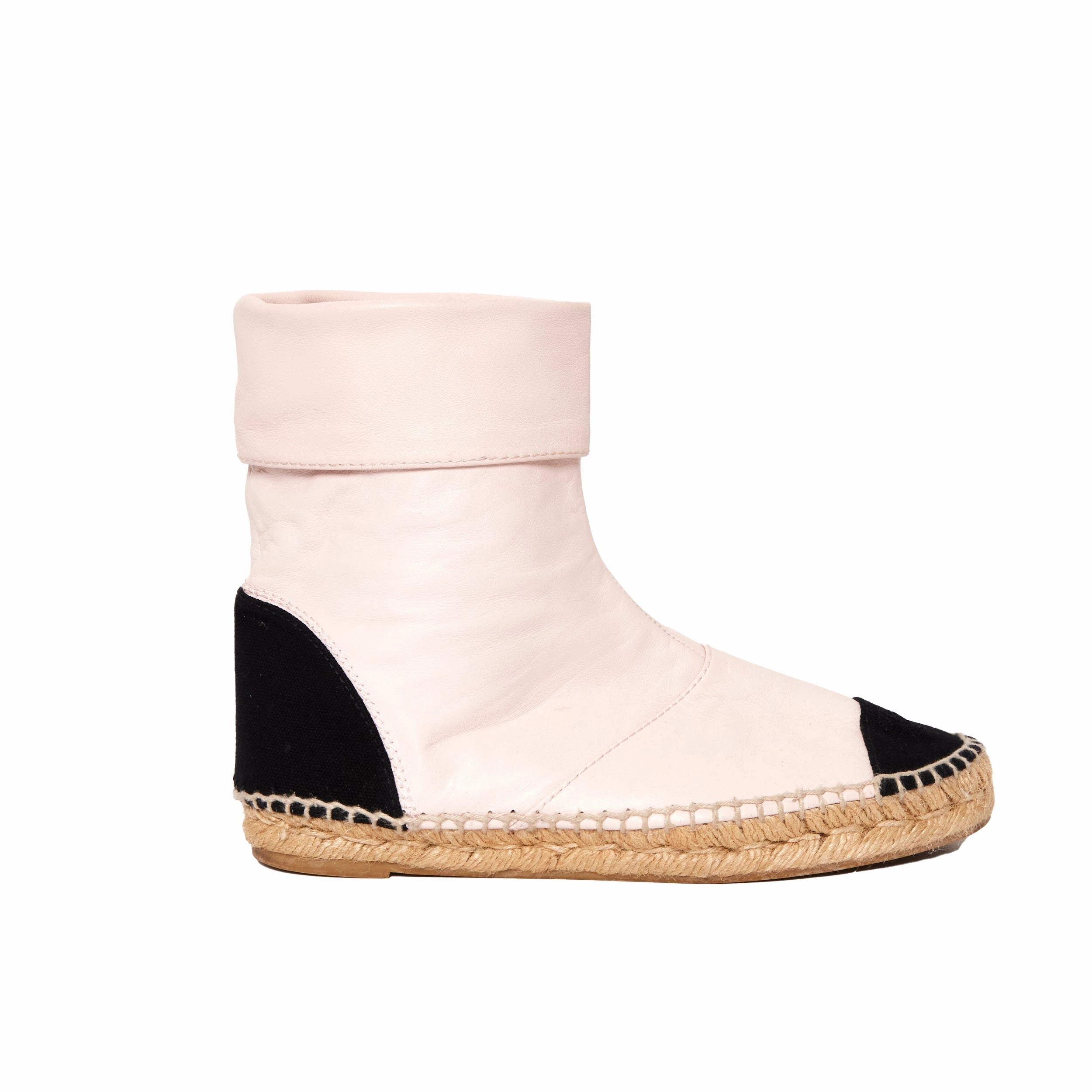 CHANEL G33358 COCO Mark Leather Espadrilles Boots 38 Mary Jane Espadrilles