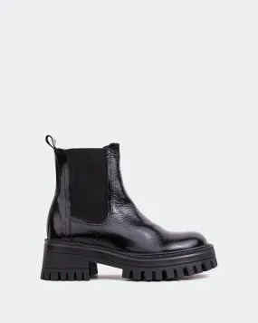 Xia Black Shiny Leather Thick Chelsea Boots