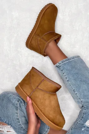 Ankle Boots With Cut Out Sides CHESTNUT FAUX SUEDE ULTRA MINI COZY SNOW ANKLE BOOTS (PACK B)