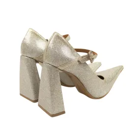 Canvas Mary Jane Shoes BLOCK HEEL MARY JANE SILVER HEELS