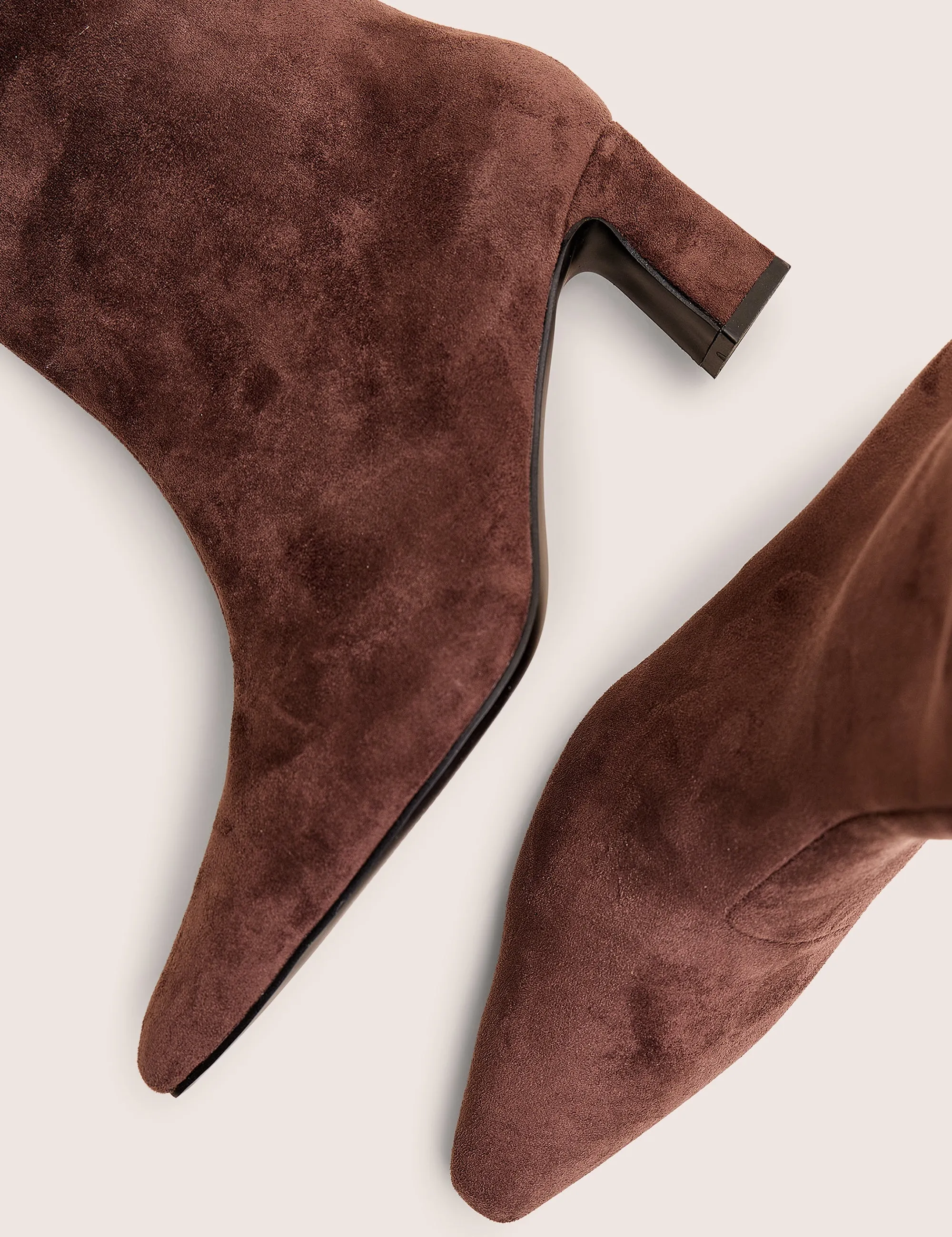 Boomer Brown Suedette Pointed Toe Knee High Mid Heel Boots Suede Knee High Heeled Boots