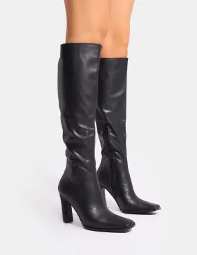 Sparkle Boots Knee High Acquilla Black Knee High Flared Heel Boots