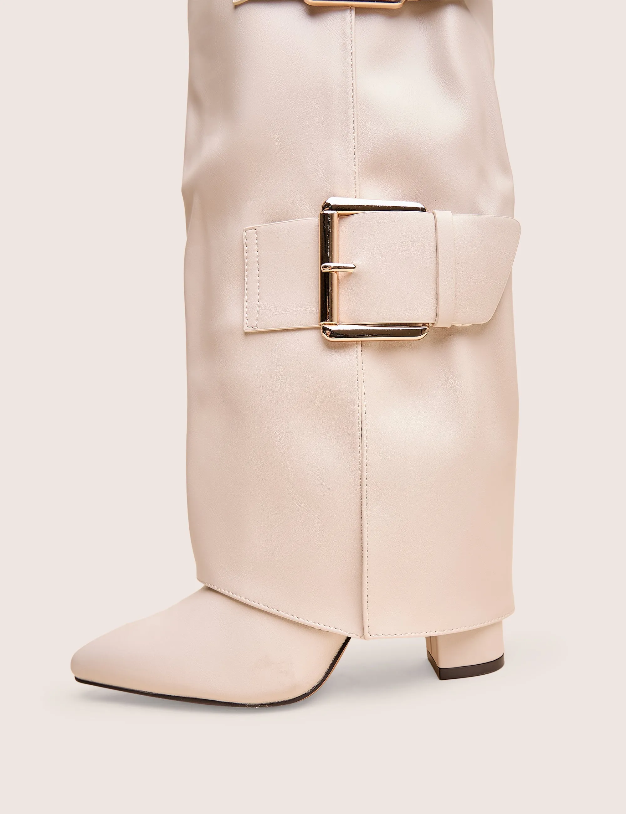 River Ecru Double Buckle Detail Pu High Knee Boots Stuart 85 Suede Knee-high Boots