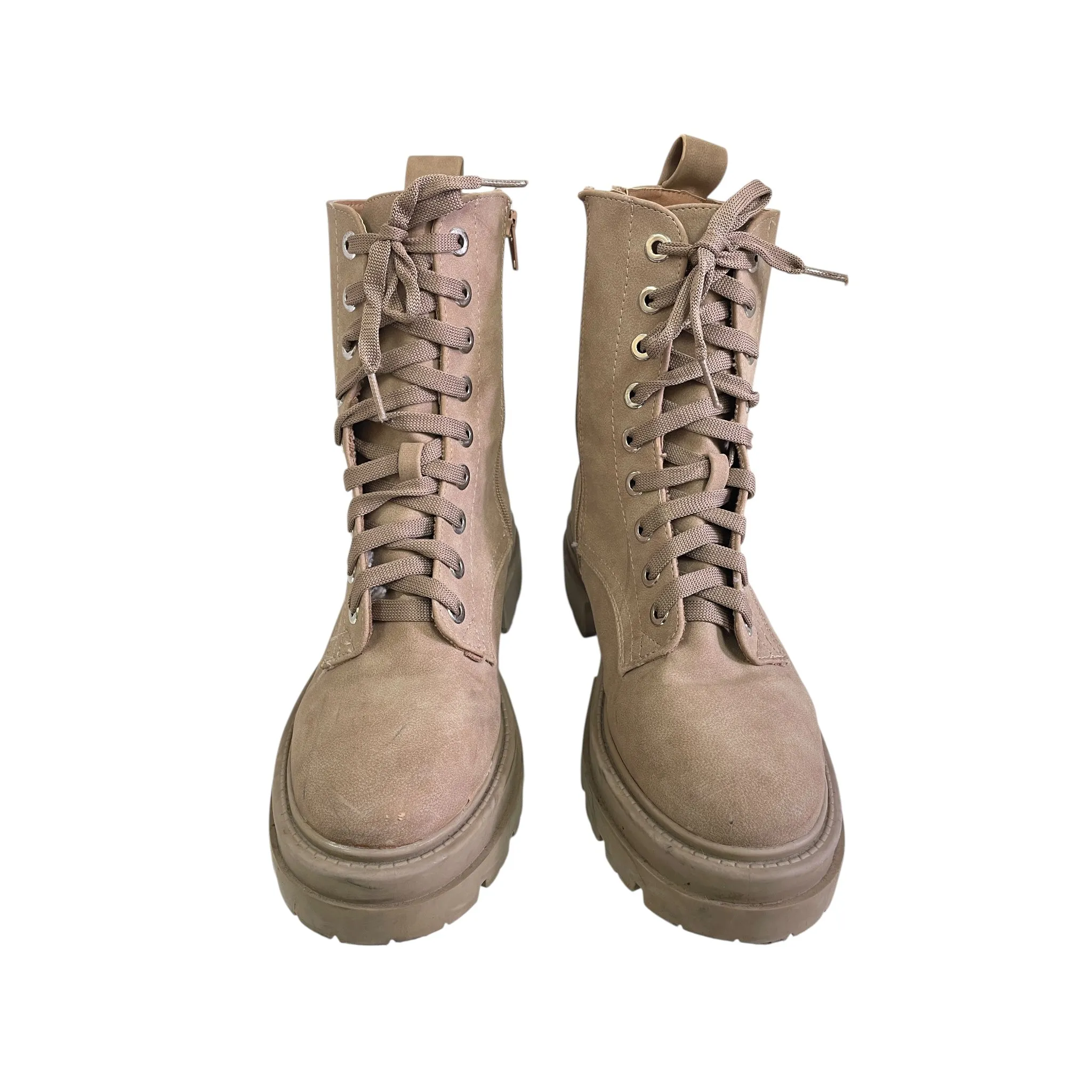 Boots Combat By Cme In Beige, Size:9.5 Combat Boots With Front Zipper