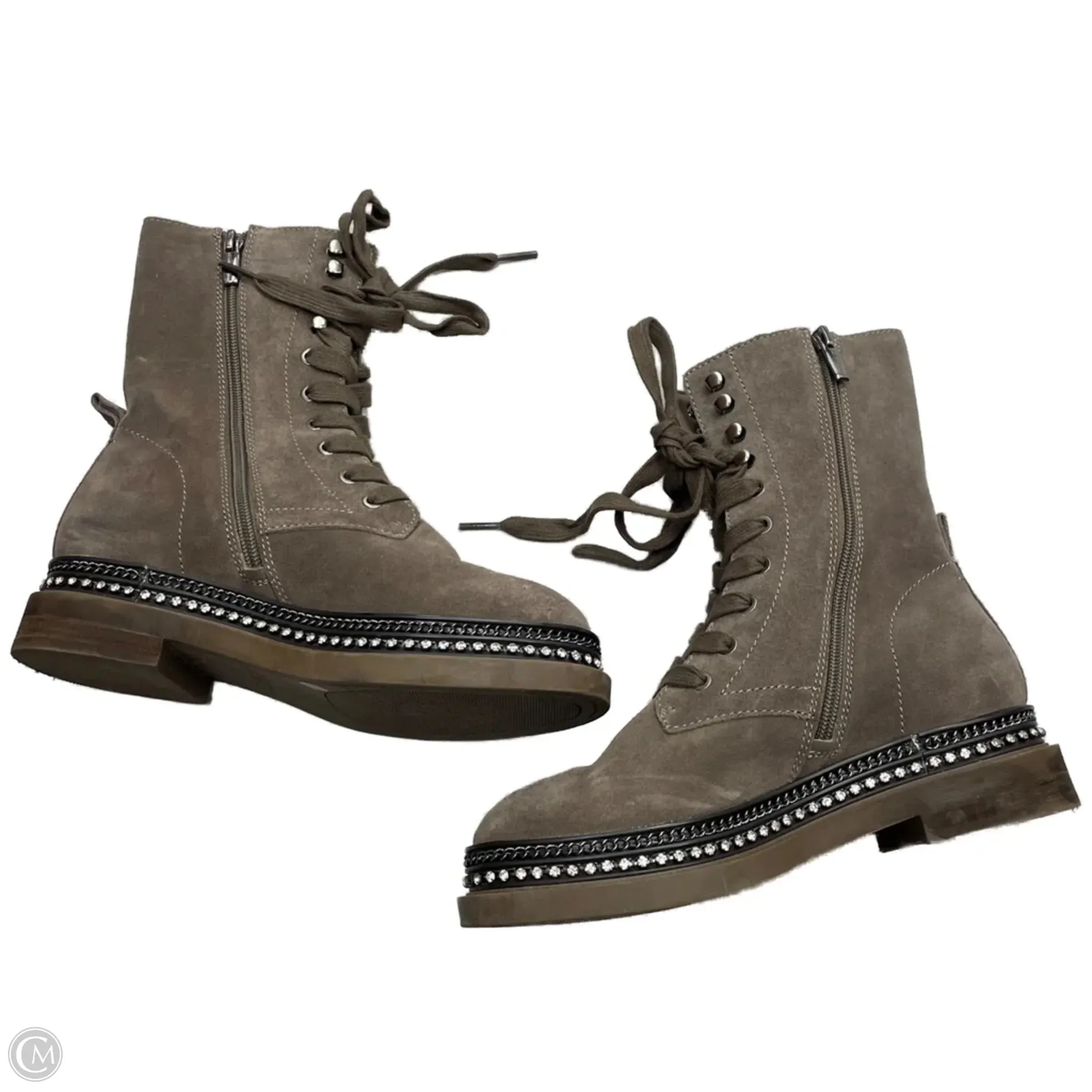 Tweed Gg Monogram Lace Up Combat Ankle Boots Boots Combat By Vince Camuto In Grey, Size: 5.5