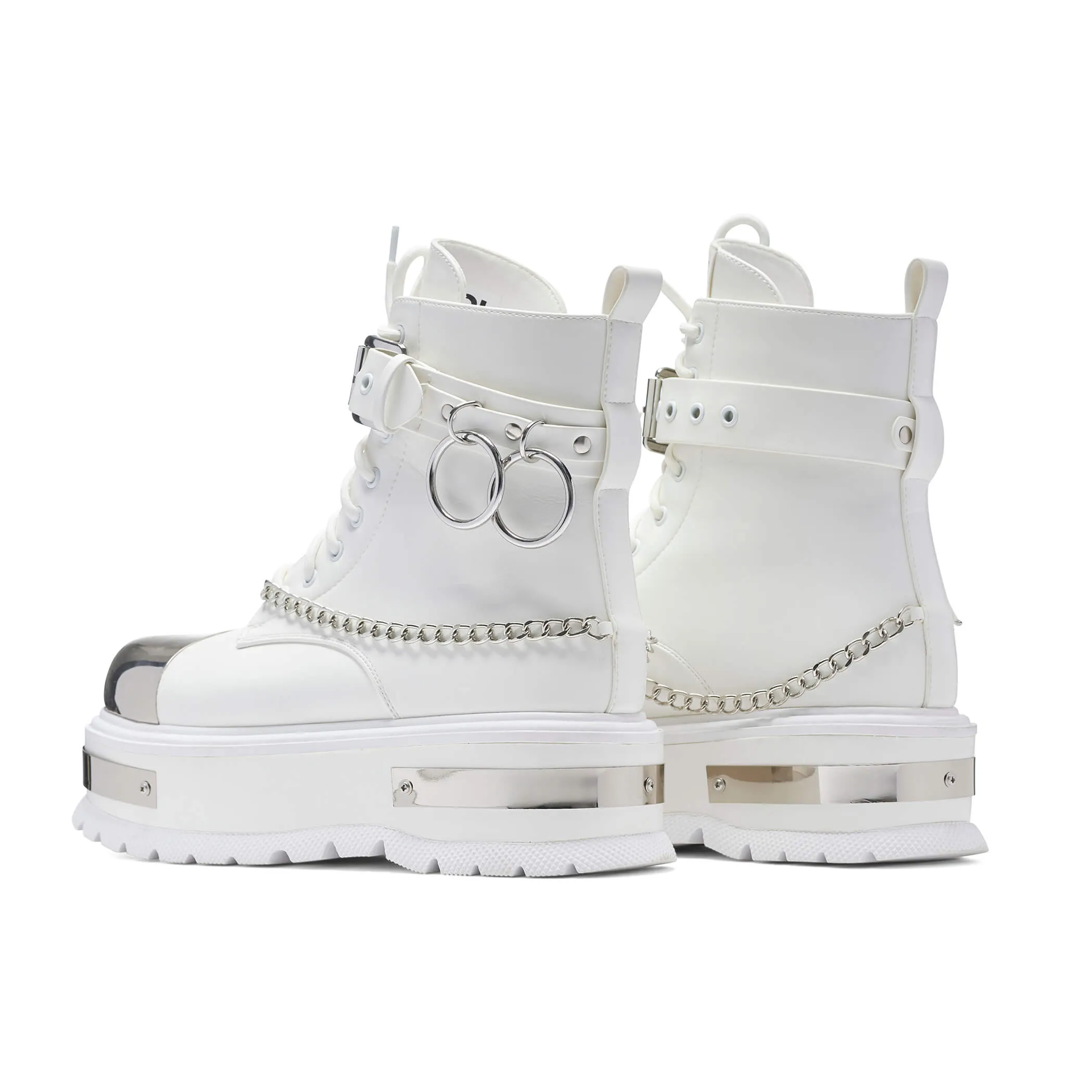 Heel Lace Up Ankle Boots Borin Hardware Platform Boots - White