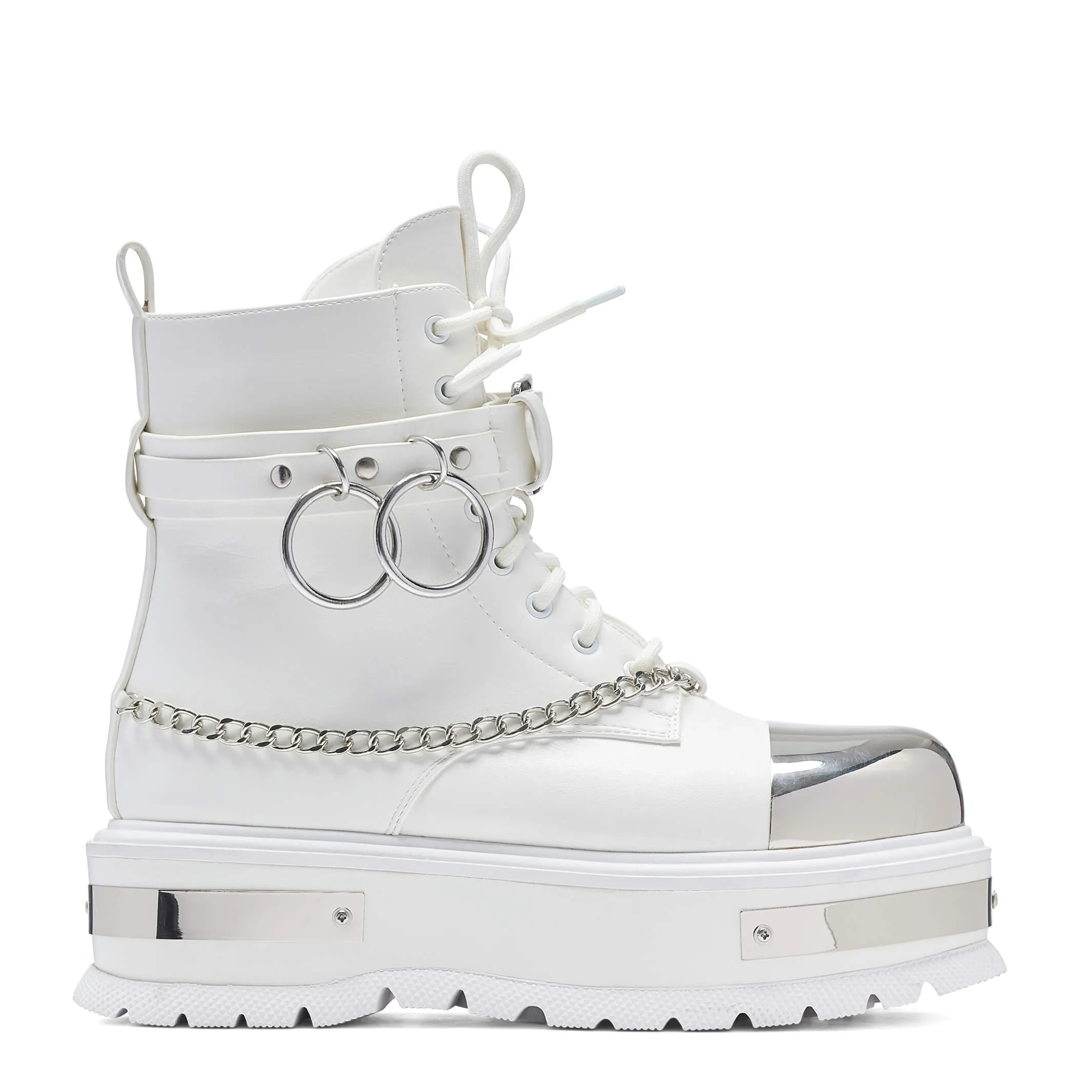 Borin Hardware Platform Boots - White Ankle Boots No Heels