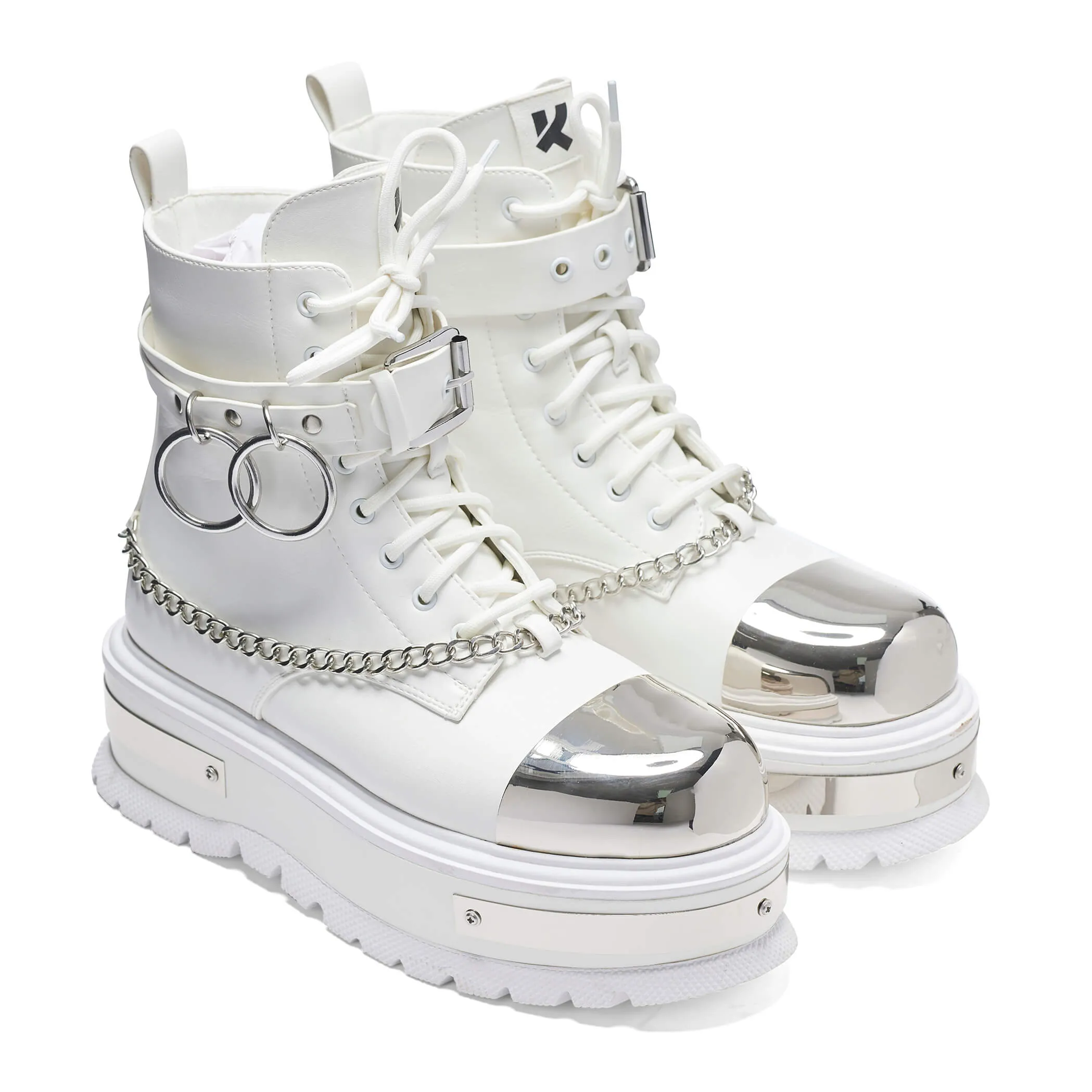 Ankle Boots With Diamonds Borin Hardware Platform Boots - White