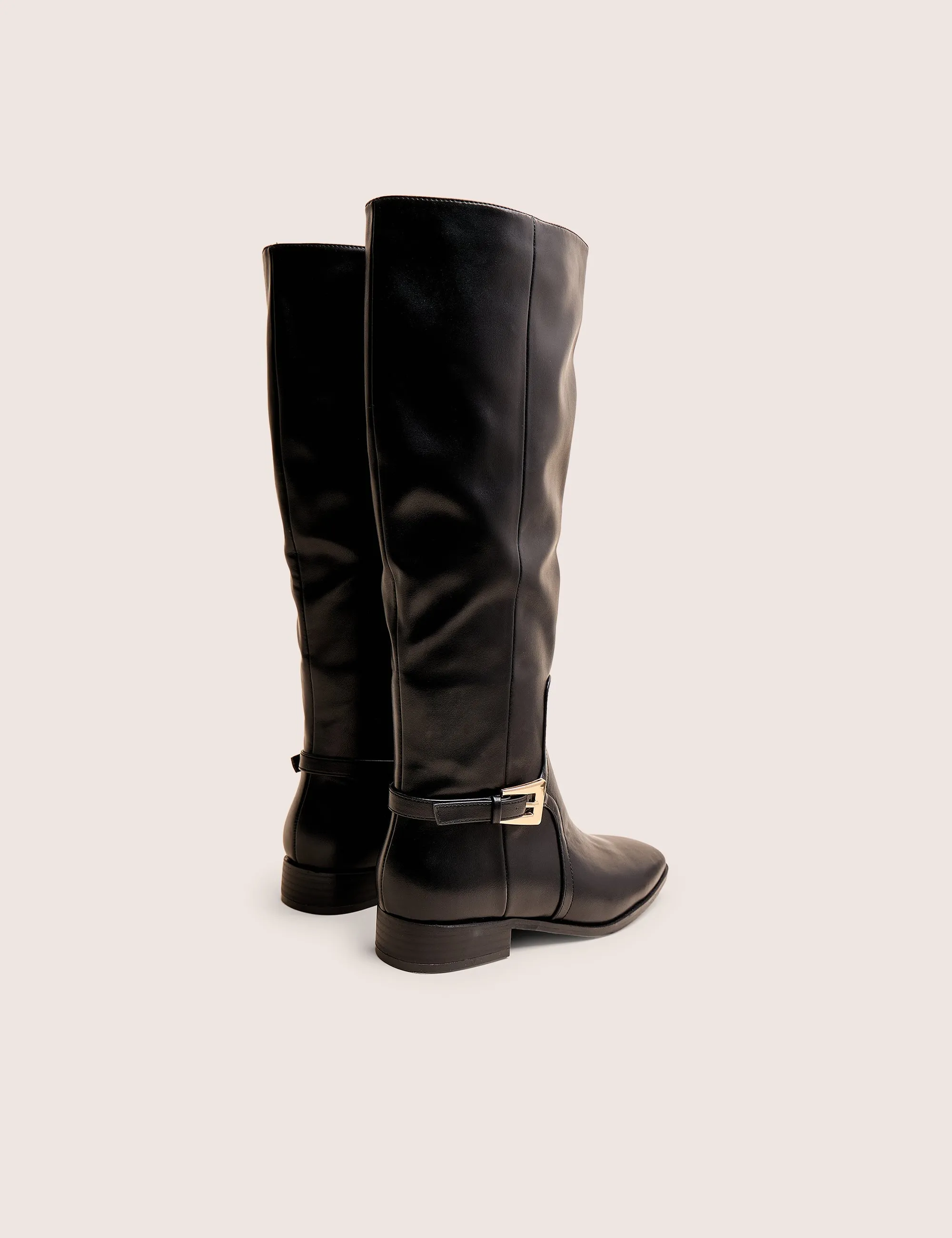 Knee High Boots For Big Thighs Mackie Black Pu Buckle Detail Knee High Riding Boot