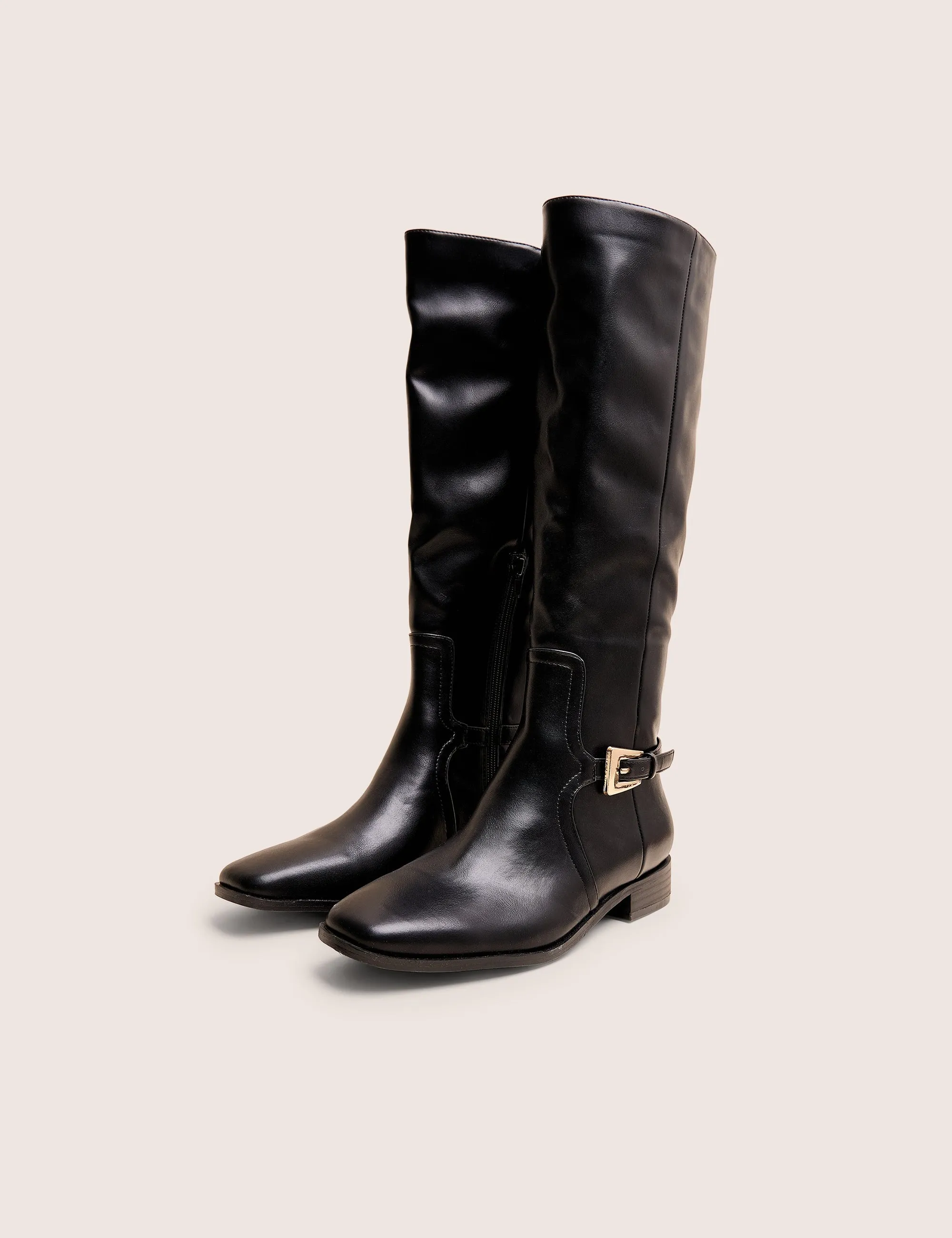 Styling Knee High Boots 2023 Mackie Black Pu Buckle Detail Knee High Riding Boot