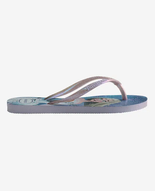 HAVAIANAS KIDS SLIM FROZEN - QUIET LILAC.LILAC MOONLIGHT GLITTER Oofos Flip Flops