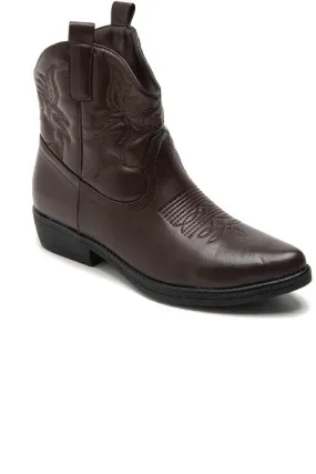 Ankle Boots With Pearl Heel BROWN COWBOY BOOTS EMBROIDED FLAT WESTERN ANKLE BOOTS