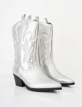 Calabasas Silver Western Embroidered Knee High Pointed Toe Cowboy Boots Work Boots Slip On