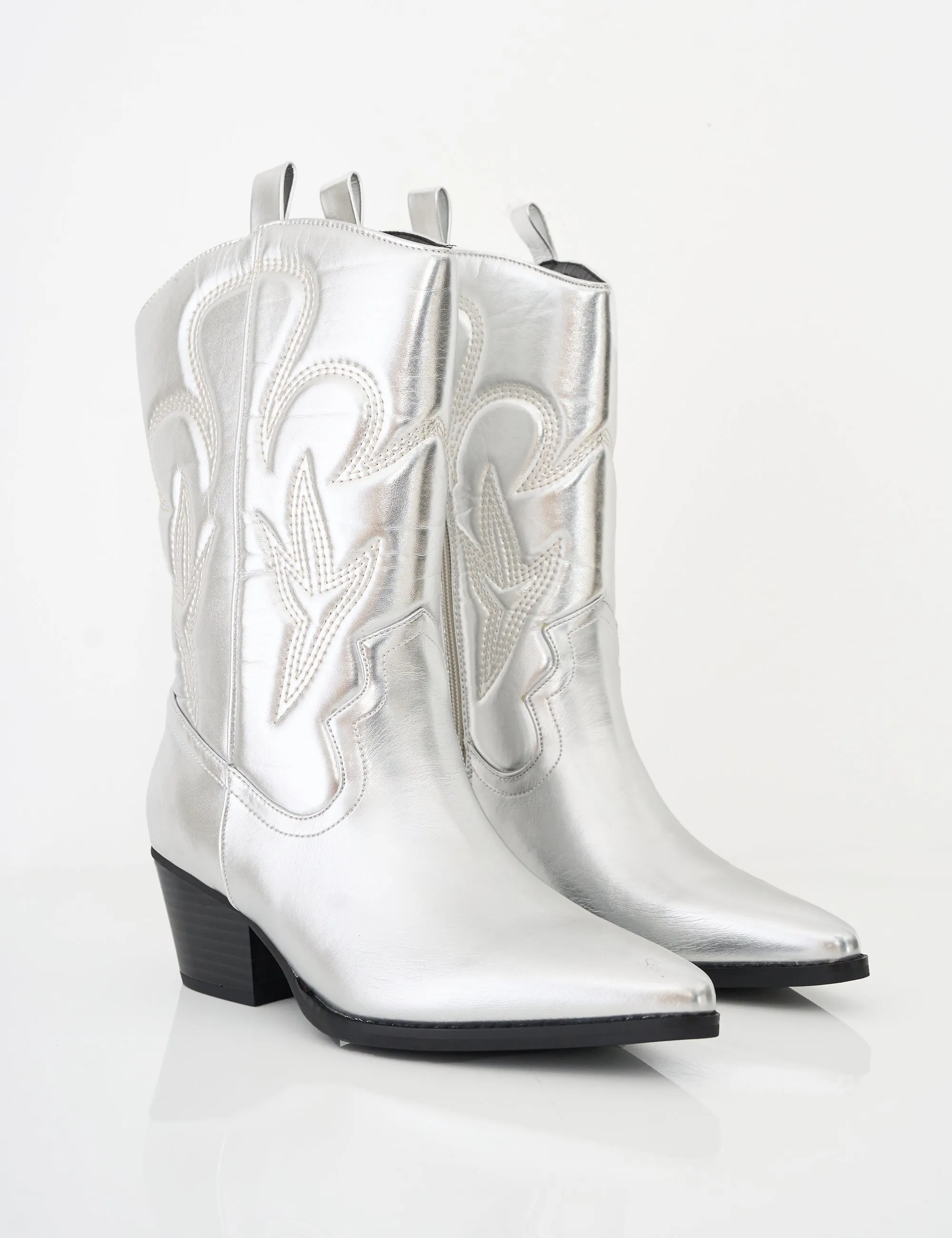 Calabasas Silver Western Embroidered Knee High Pointed Toe Cowboy Boots Moncler Snow Boots