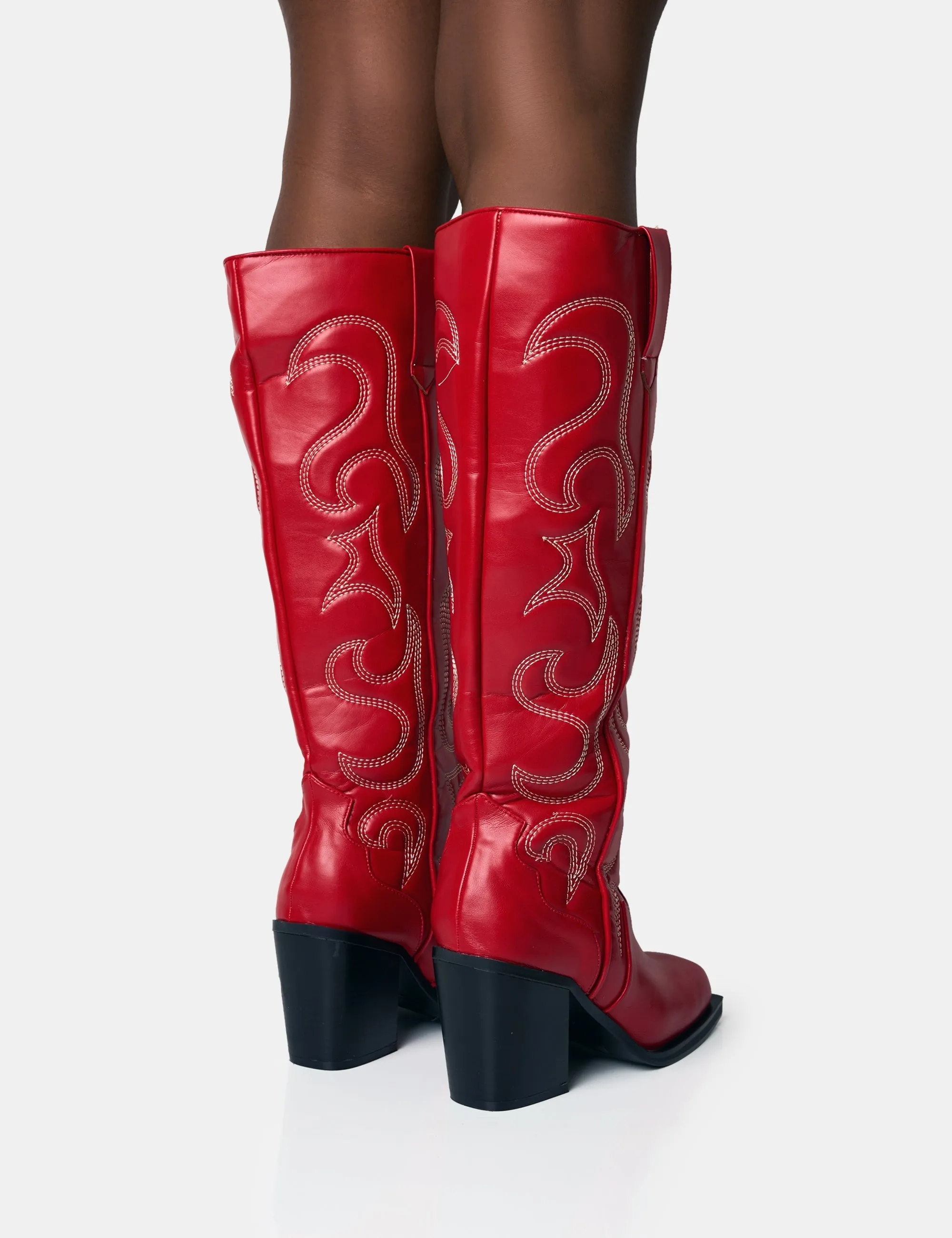 Knee High Boot Cuffs Austine Red Western Block Heel Knee High Boots