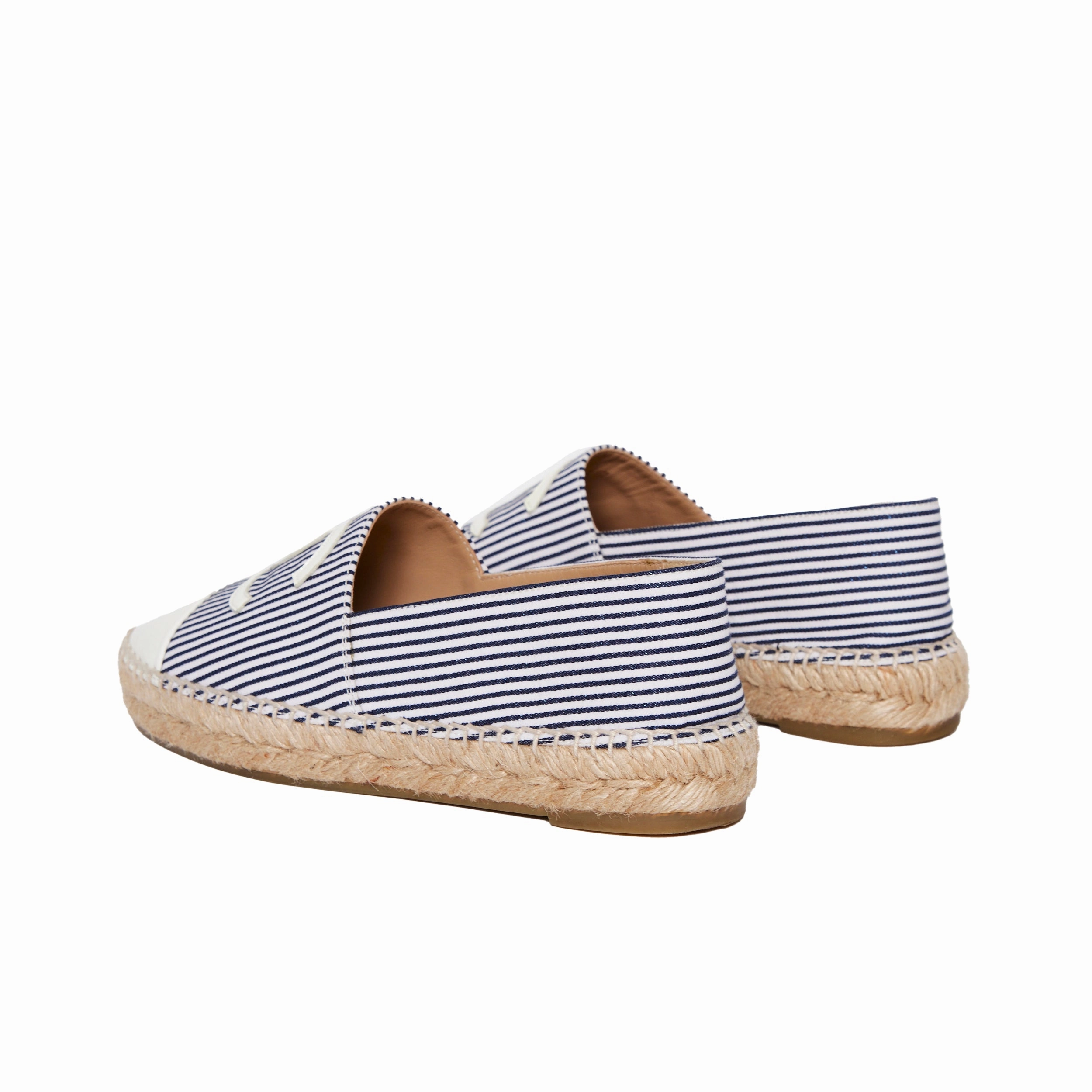 Jimmy Choo Espadrille Sandals CHANEL Canvas Striped Patent CC Espadrilles Ivory Navy White 36