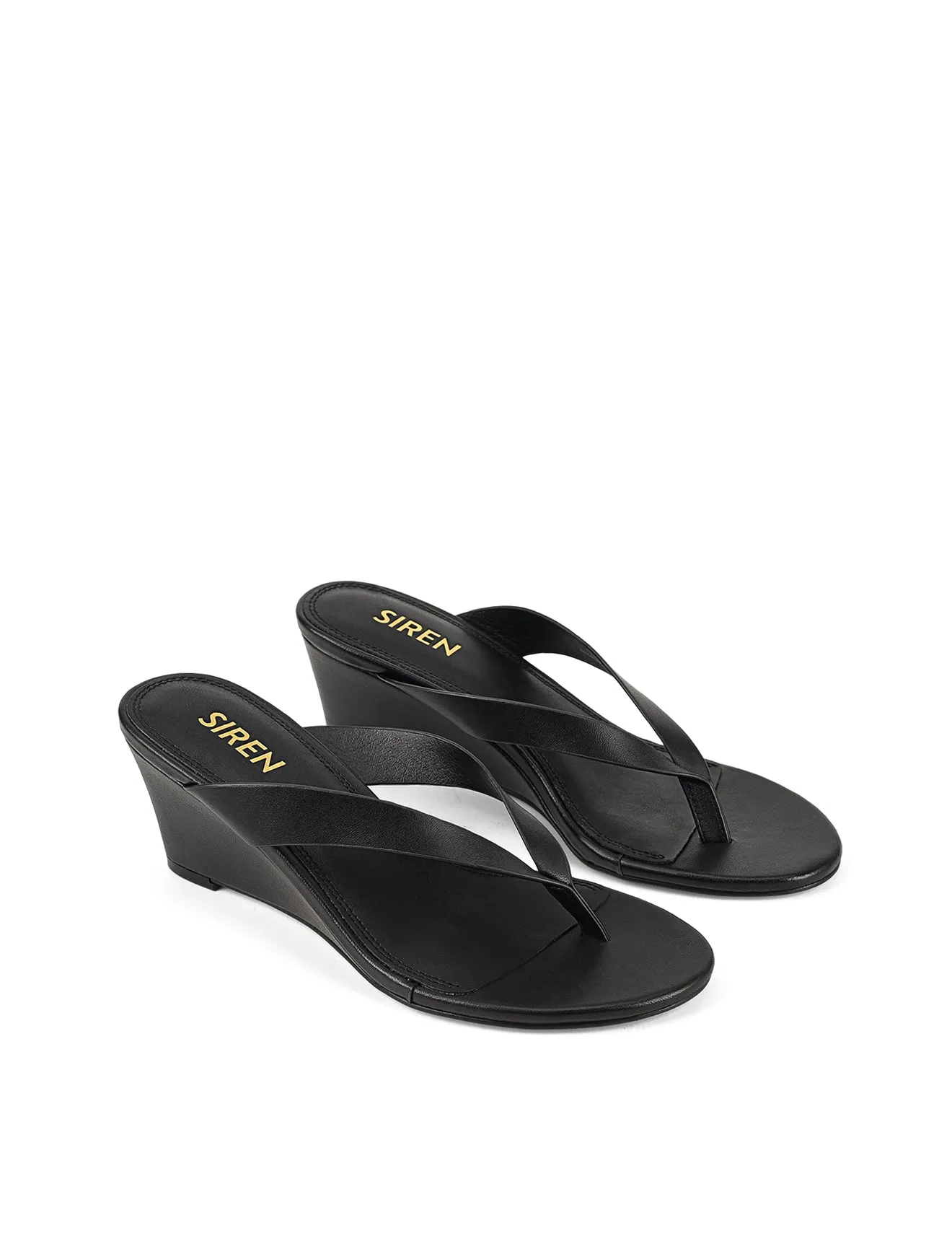 Knee High Block Heel Leather Boots Charlize Thong Wedges - Black Leather