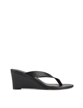 High Heels Long Toenails Charlize Thong Wedges - Black Leather