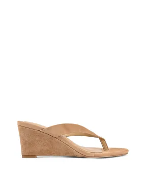 Charlize Thong Wedges - Camel Tan Suede High Heels For High Arches