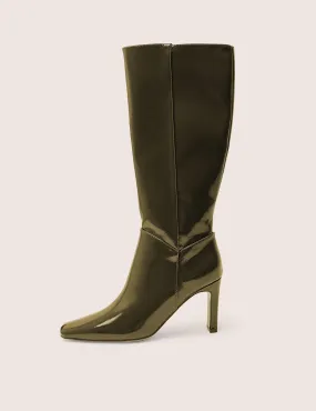 Sofft Wheaton Knee High Boot Pose Dark Green Zip Up Knee High Slim Block Heeled Boots