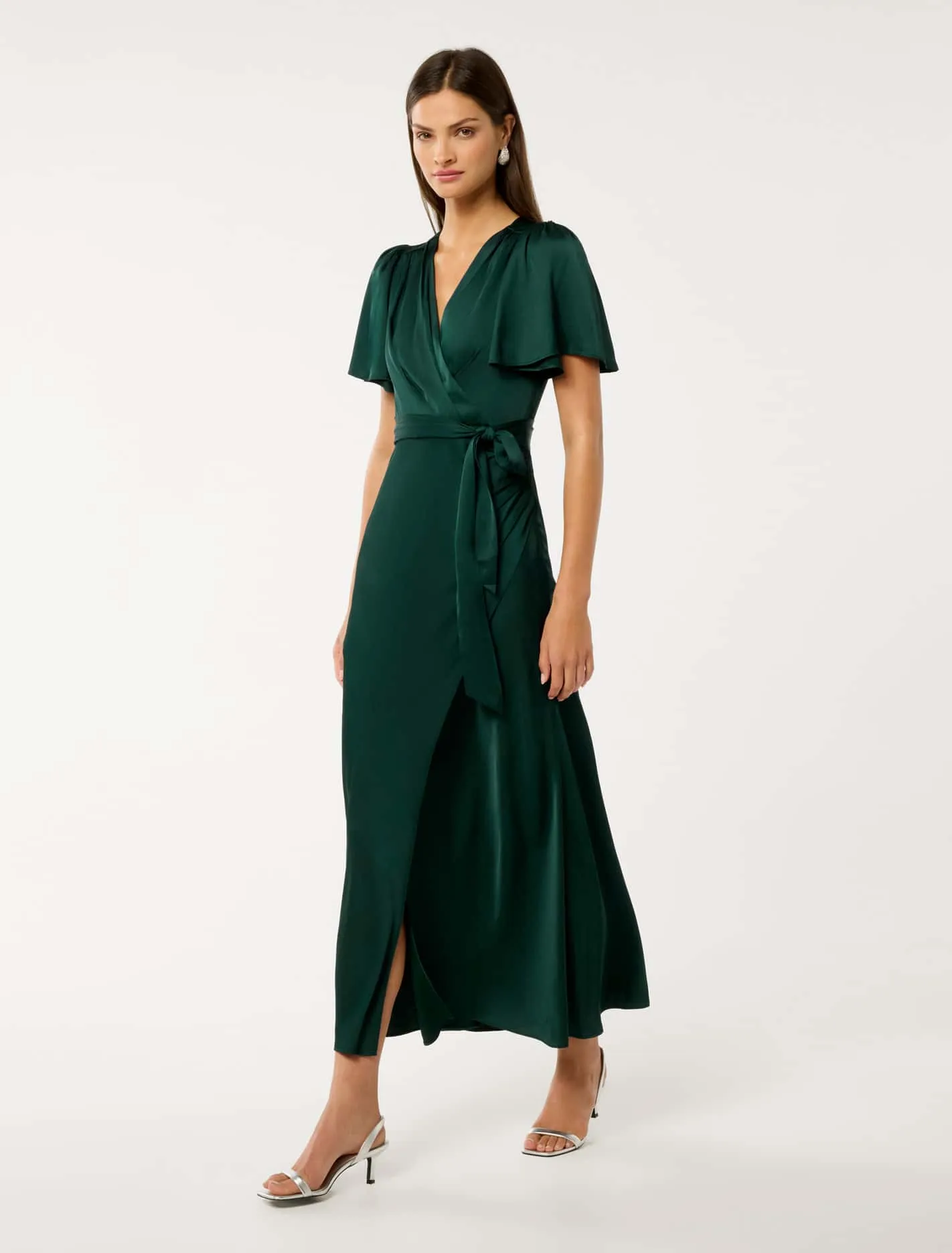 Ida Chelsea Boot Chelsea Flutter Sleeve Satin Maxi Dress